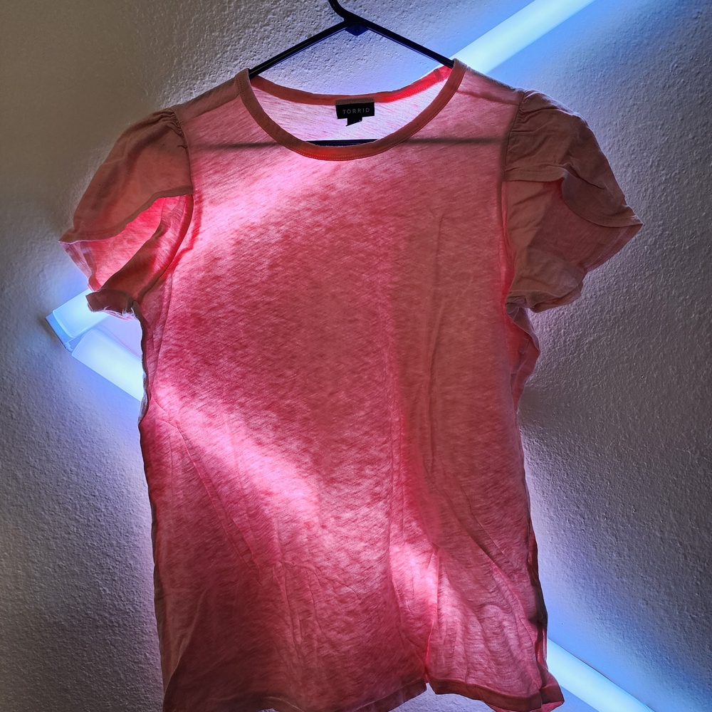 Torrid Pink Ruffled Short Sleeve Blouse